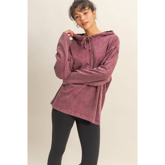 Oversized Hooded Long-Sleeve Top, Feathered Farmhouse