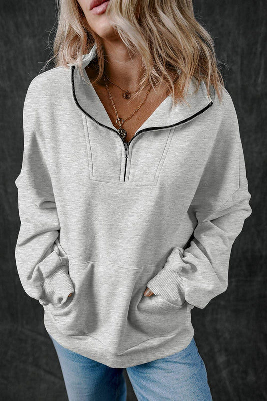 Light Grey Quarter Zip Sweatshirt, Feathered Farmhouse