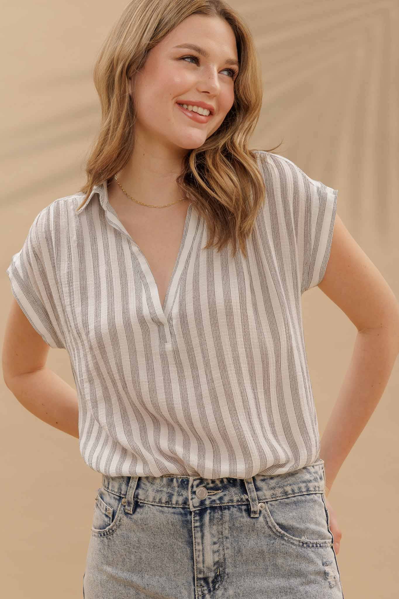 Stripe Collared Shirt, Feathered Farmhouse