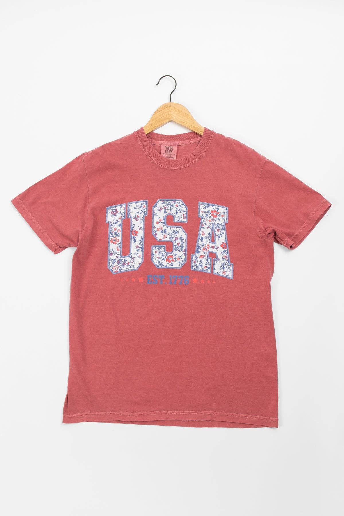 Westen Patriotic Floral 'USA' Washed Red Graphic Tee, Feathered Farmhouse
