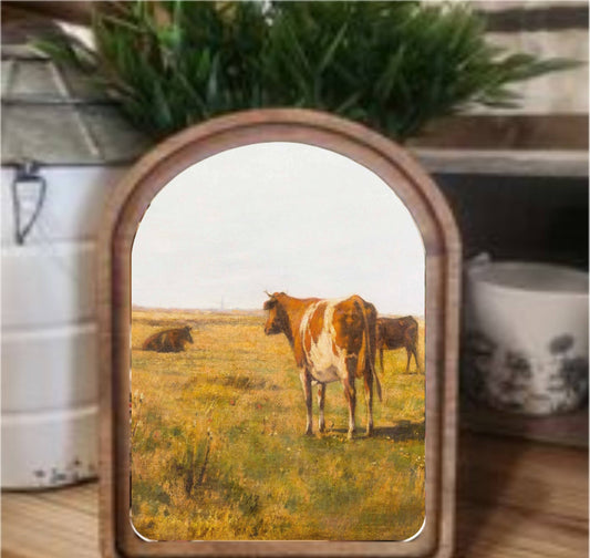 Vintage Cows Framed Art Arch Top, The Feathered Farmhouse