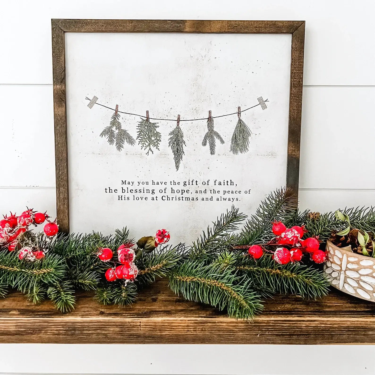 Christmas Faith Quote Sign, Feathered Farmhouse