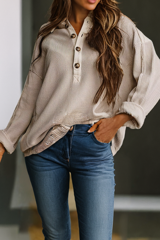 Waffle Long Sleeve Collar Top, The Feathered Farmhouse