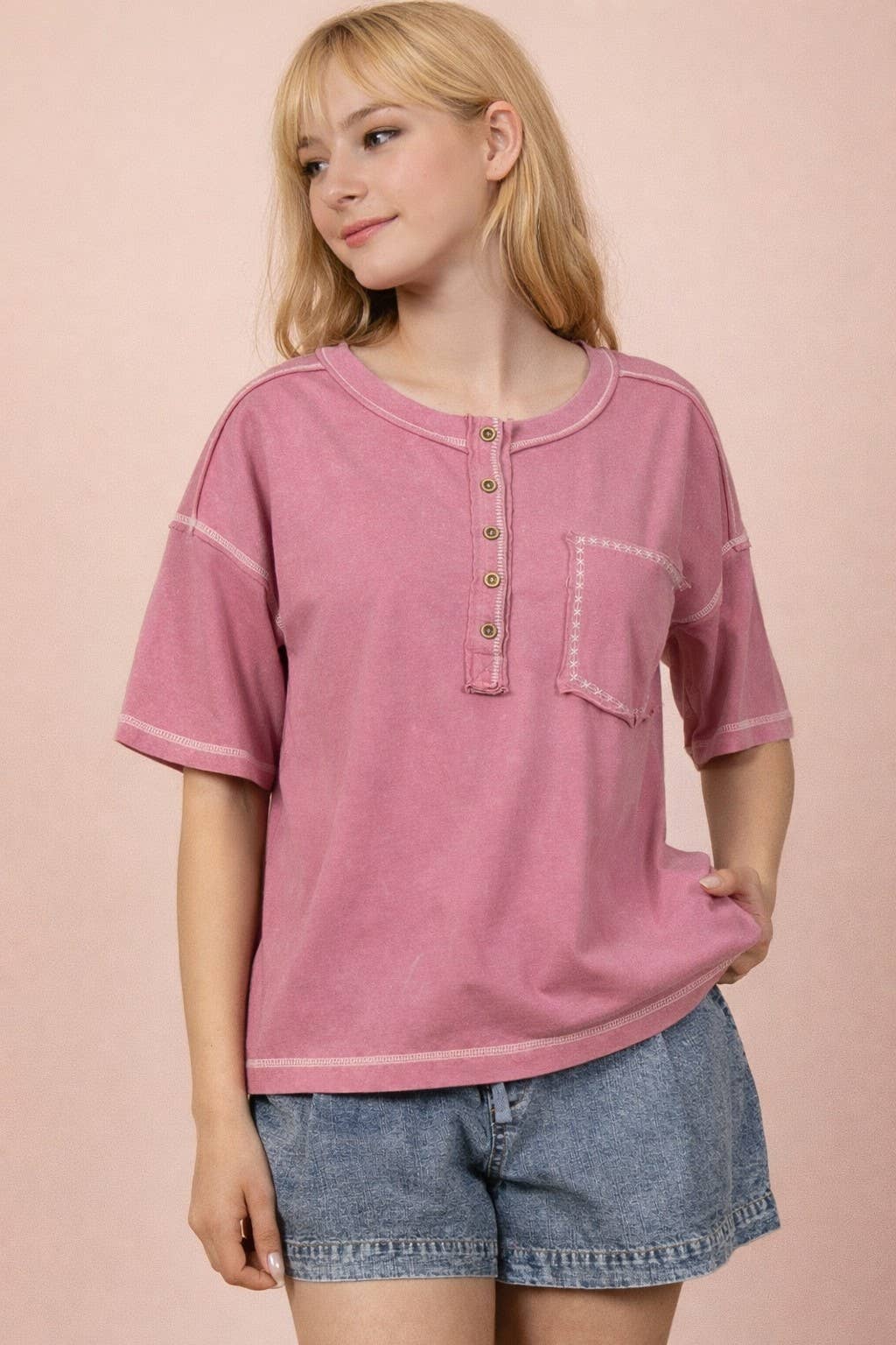 Mauve Mineral Washed Oversized Comfy Knit Top, Feathered Farmhouse