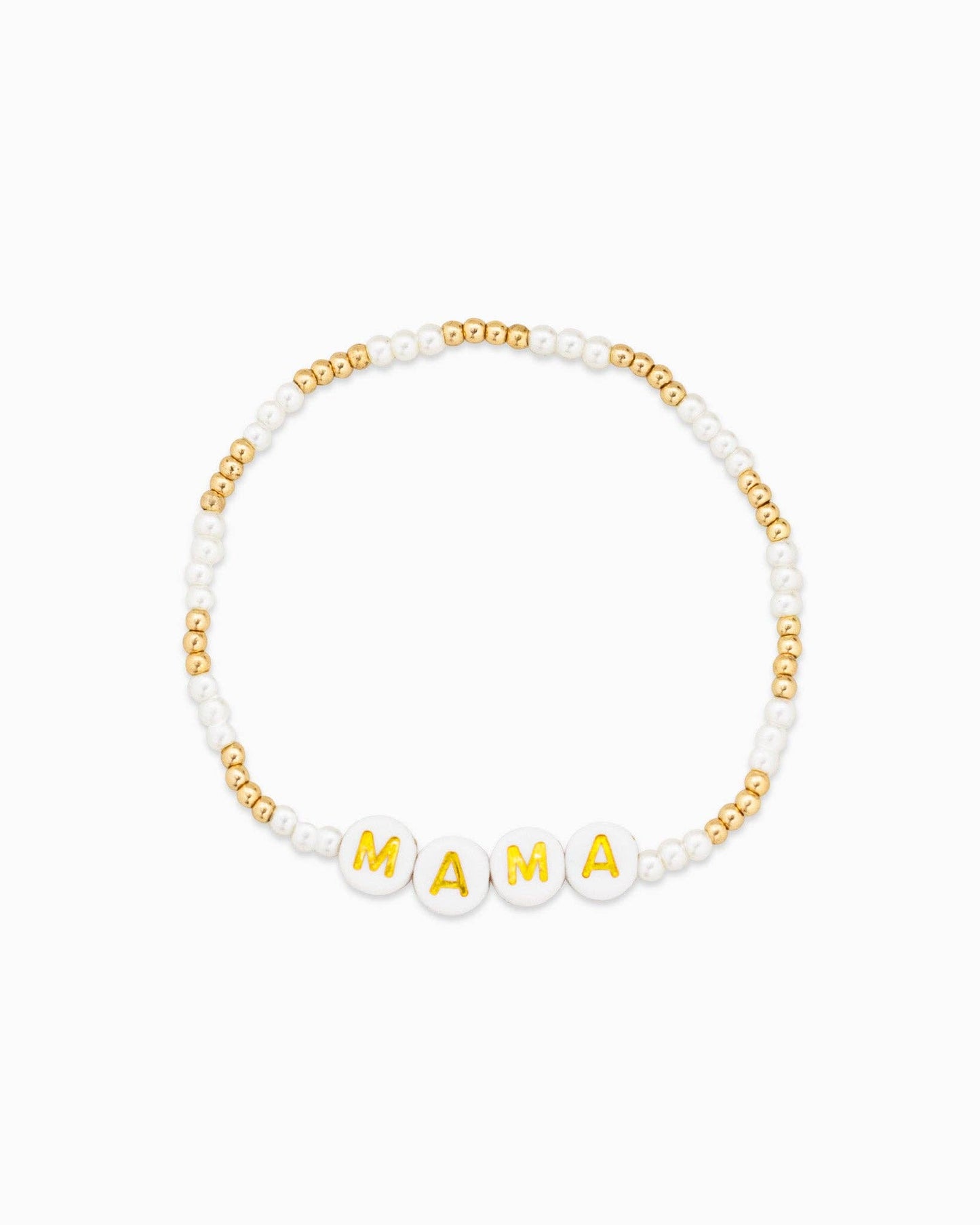 Mama Mini Gold Cream Bead Mix Bracelet Set, Feathered Farmhouse