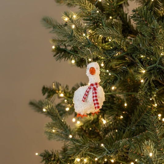 Goose with Red Checkered Scarf Ornament, Feathered Farmhouse