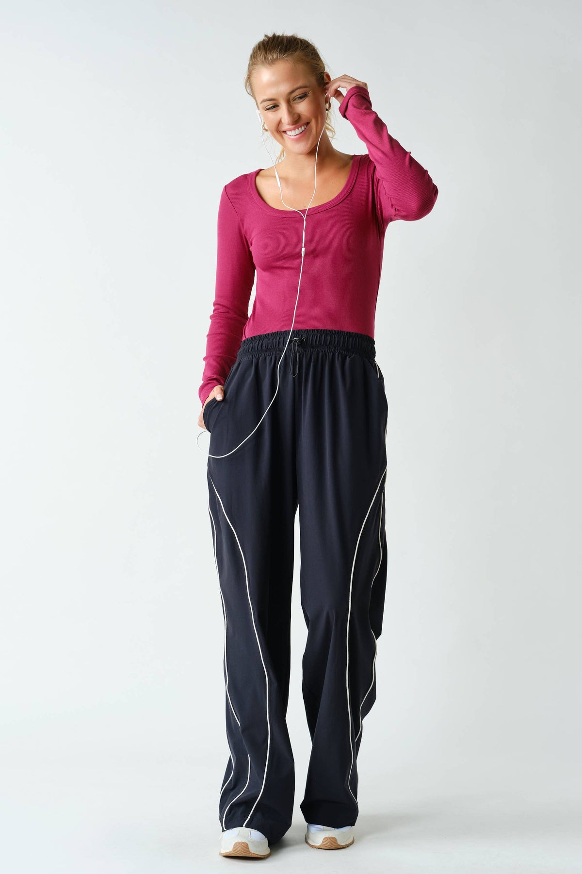 Black Kailey Curved Classic Track Pants, Feathered Farmhouse
