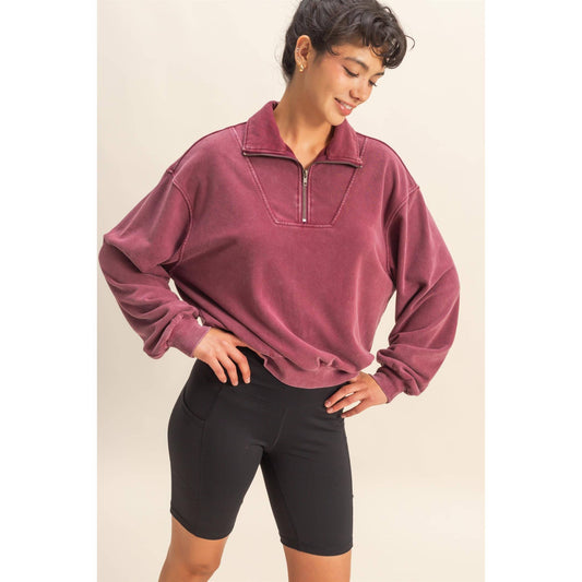 Mineral Washed Half Zip Sweatshirt, Feathered Farmhouse