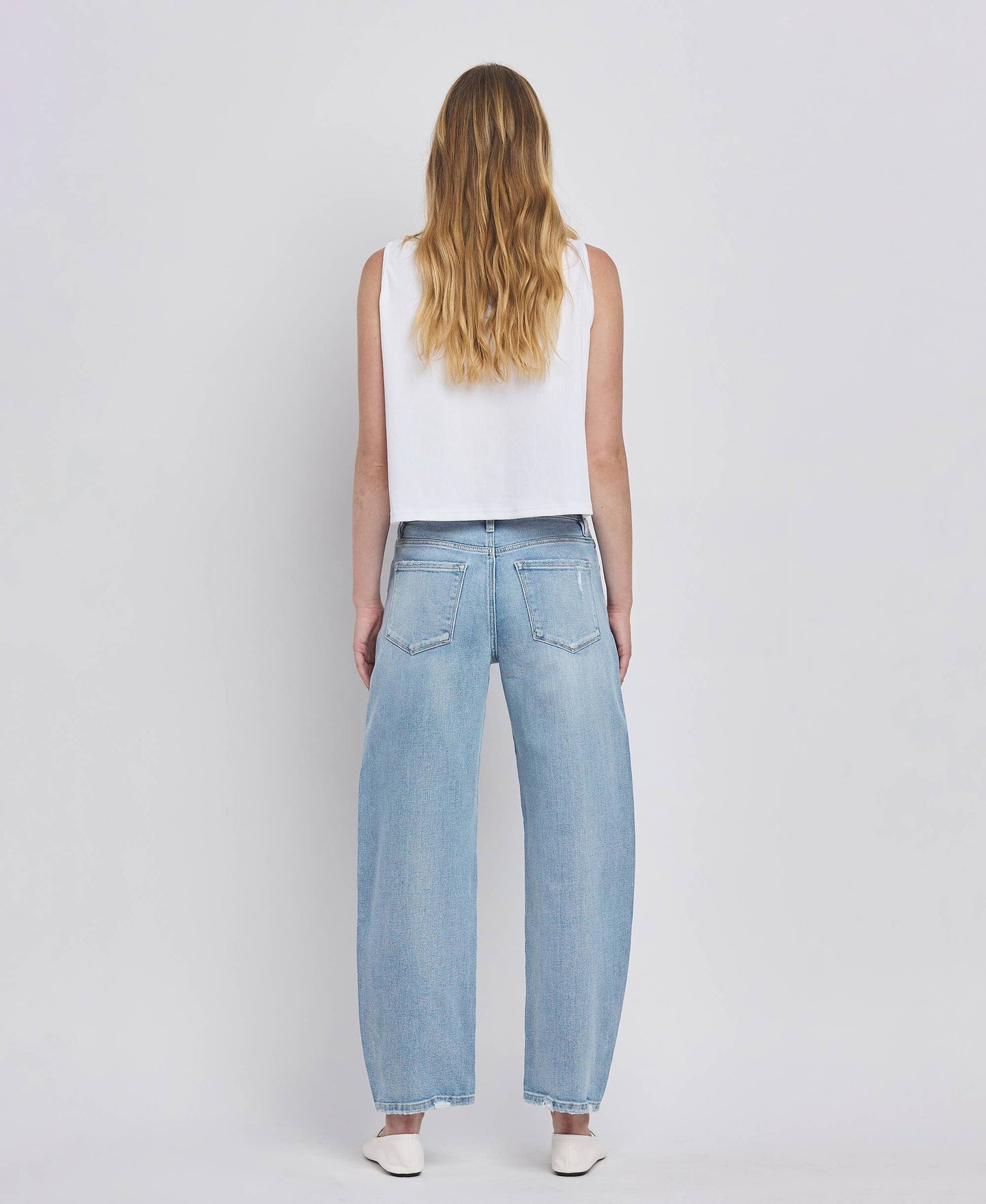 High Rise Barrel Leg Jeans, Feathered Farmhouse