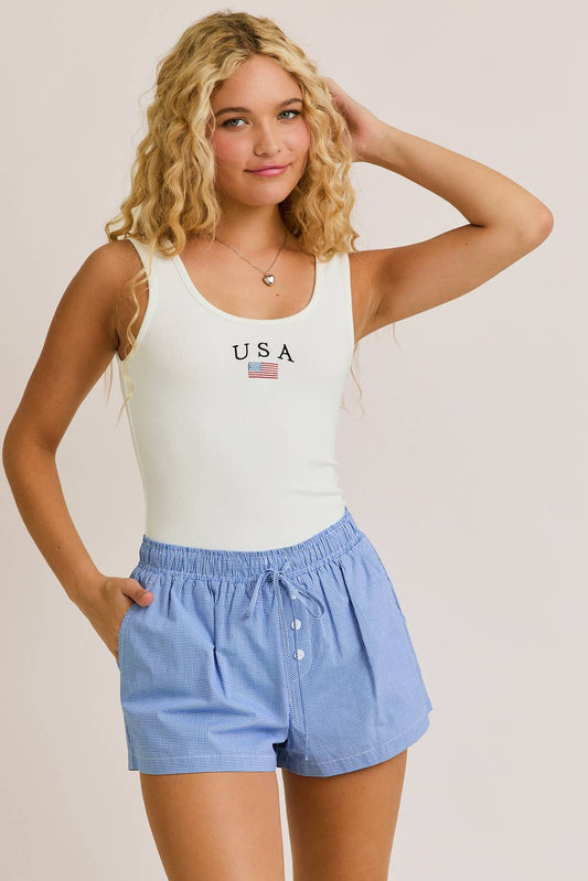 USA Sleeveless Bodysuit, Feathered Farmhouse