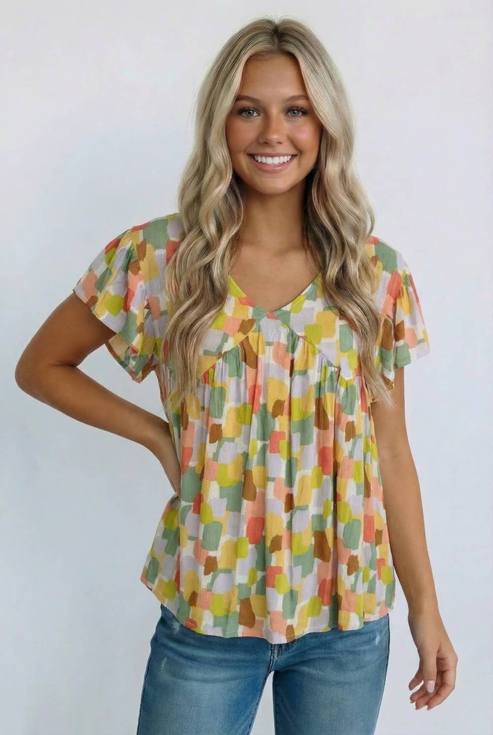 Abstract Print Top, Feathered Farmhouse