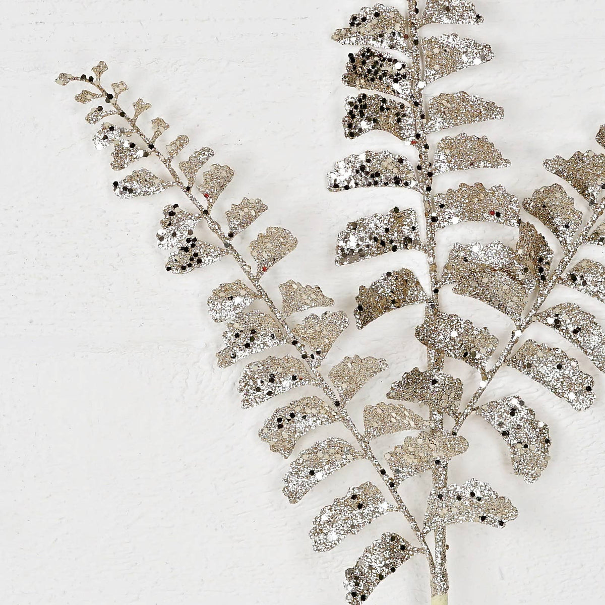 Champagne Glittered Fern Branch, Feathered Farmhouse