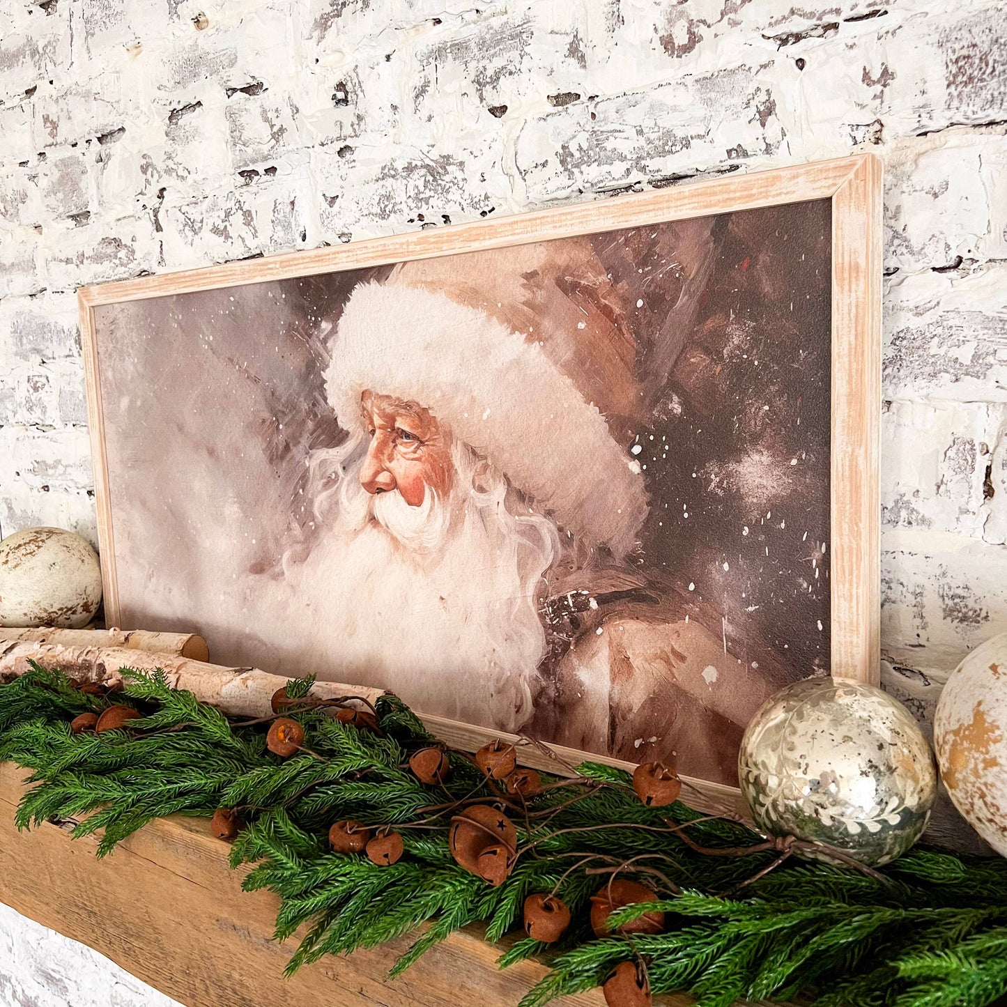 Vintage Neutral Santa Print, Feathered Farmhouse