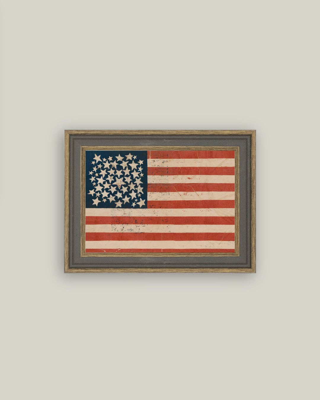 Rustic Flag Framed Antique Art, Feathered Farmhouse