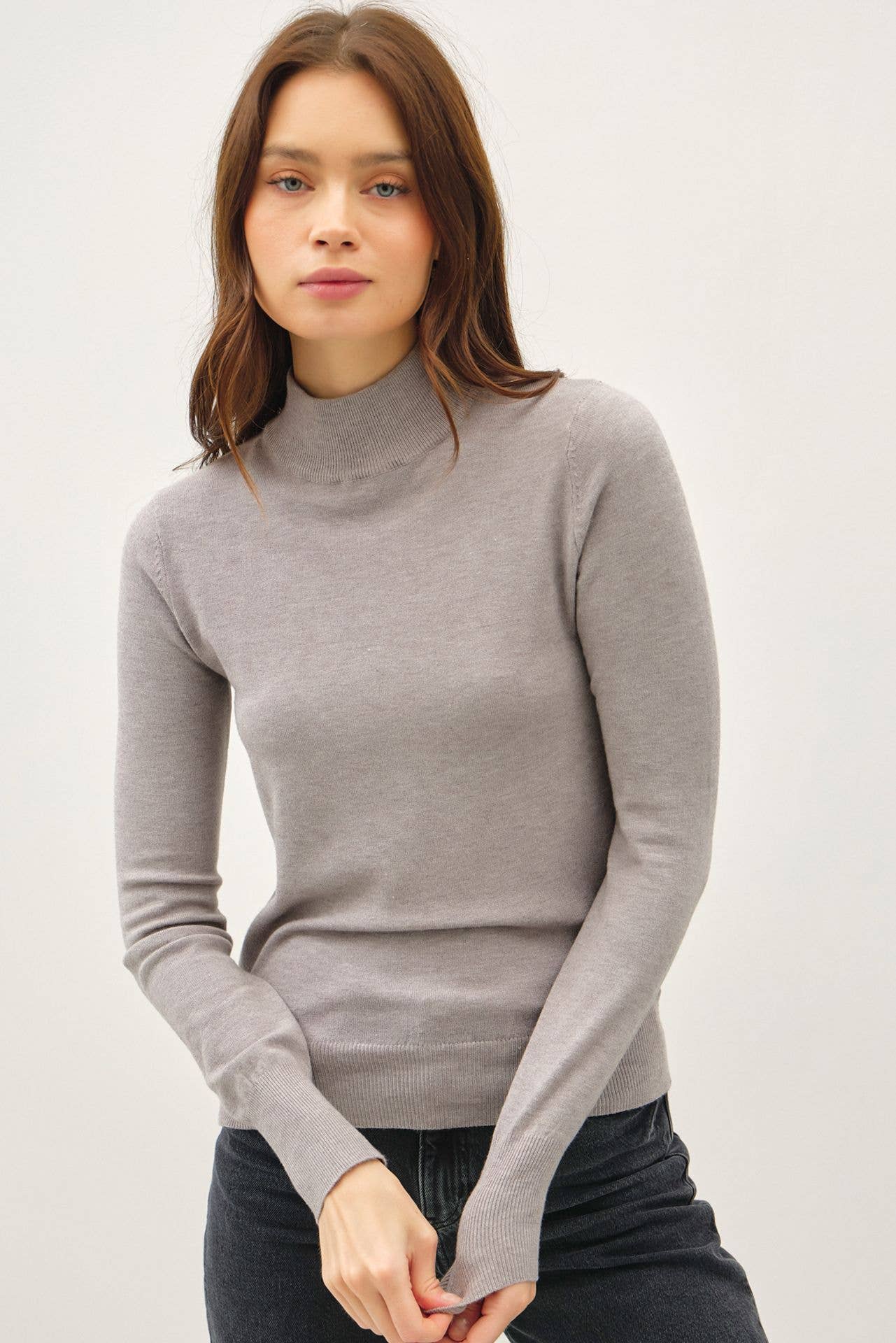 Heather Smoke Mock Neck Sweater, Feathered Farmhouse