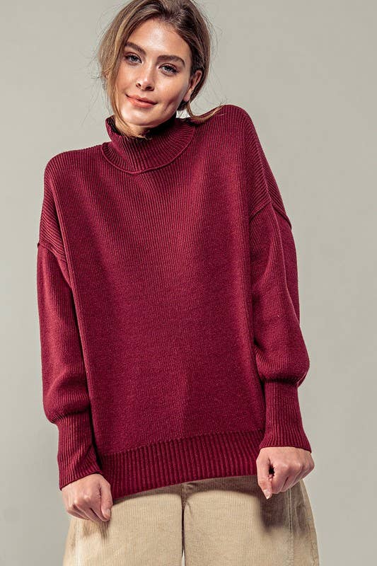 Valley Ribbed Knit Mock Neck Sweater, Feathered Farmhouse