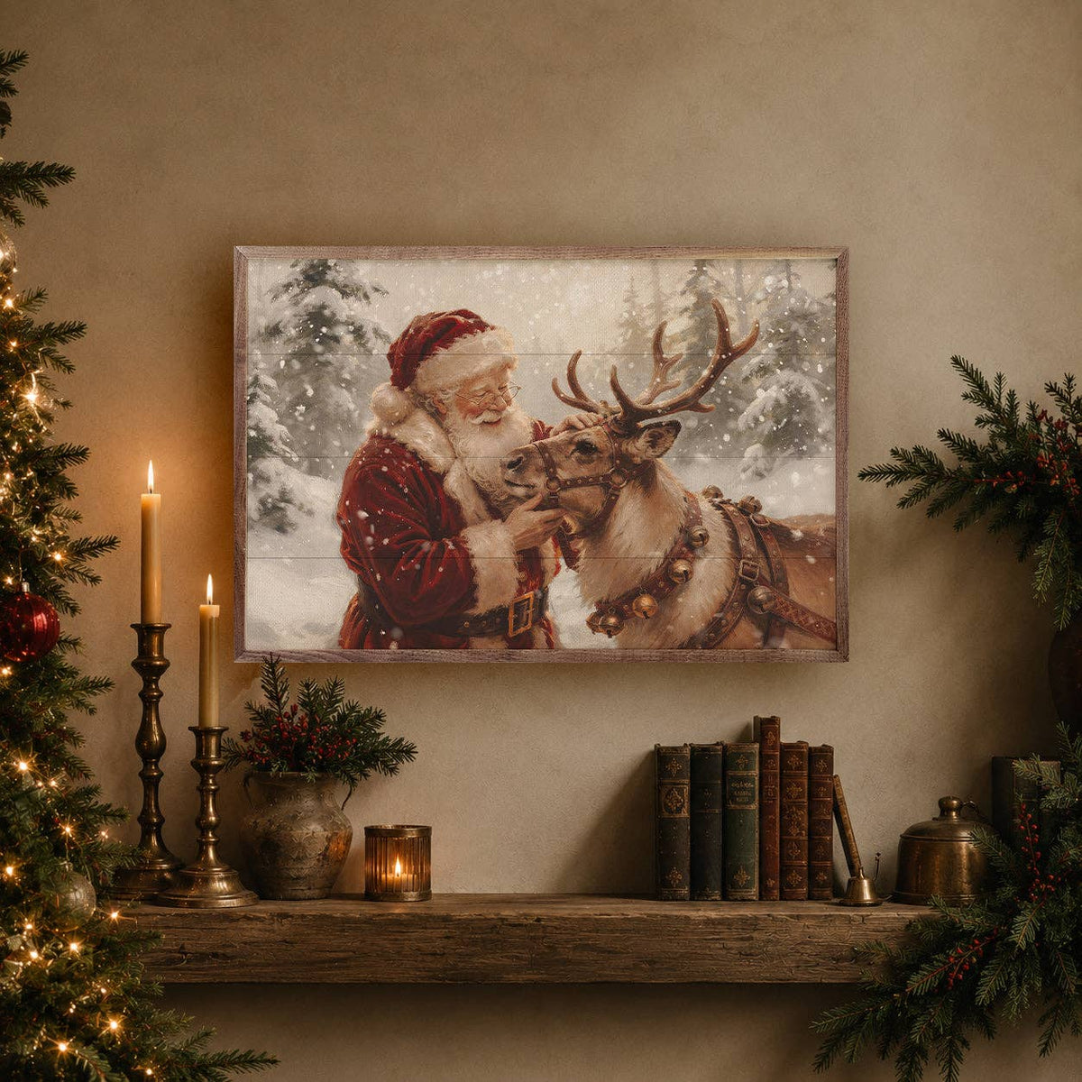 Santa And His Reindeer, Feathered Farmhouse