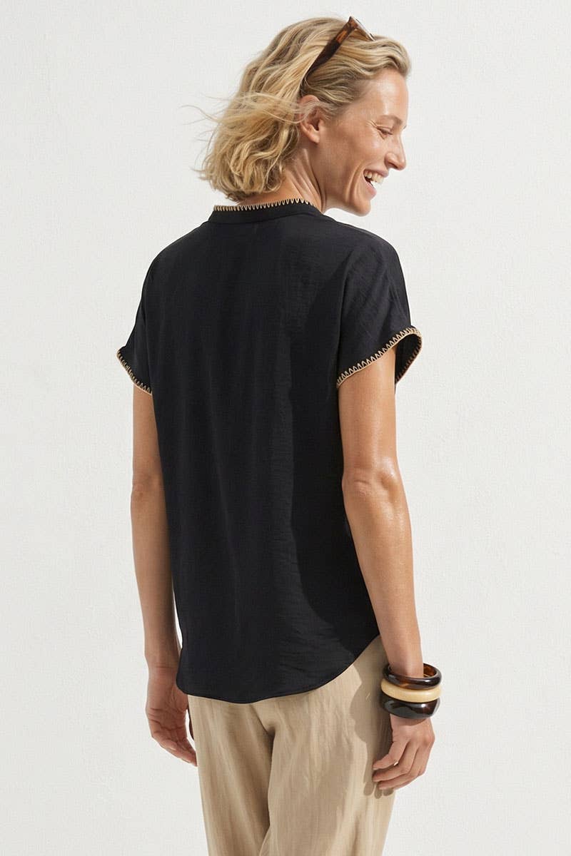 Whipstitch Drop Shoulder Regular Blouse, Feathered Farmhouse