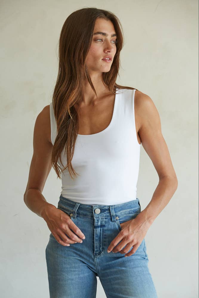 White Double Layered Seamless Top, Feathered Farmhouse