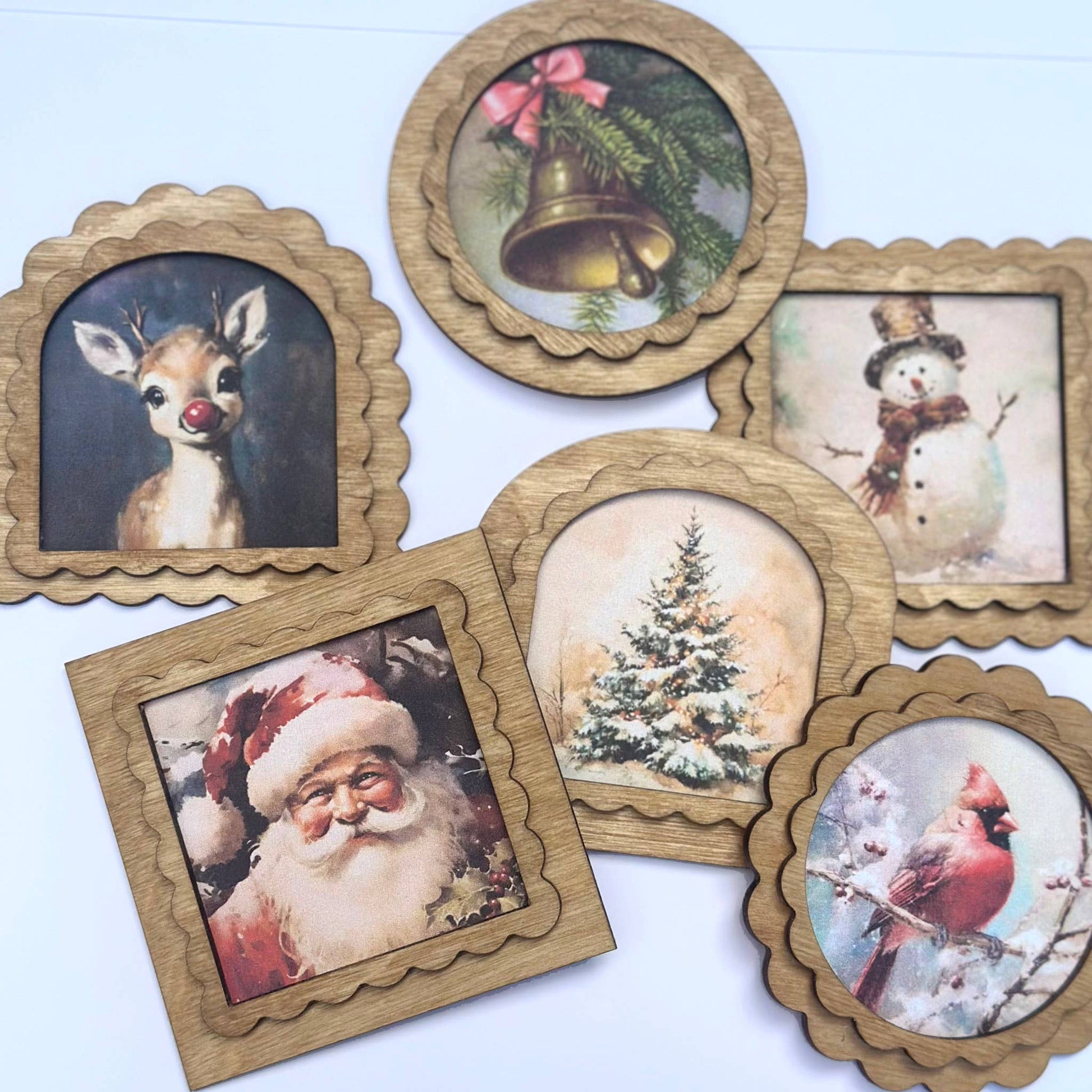 Vintage Style Christmas Magnets, Feathered Farmhouse