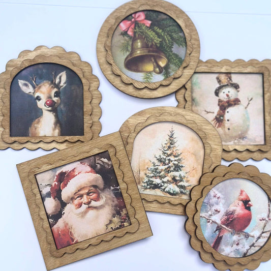 Vintage Style Christmas Magnets, Feathered Farmhouse