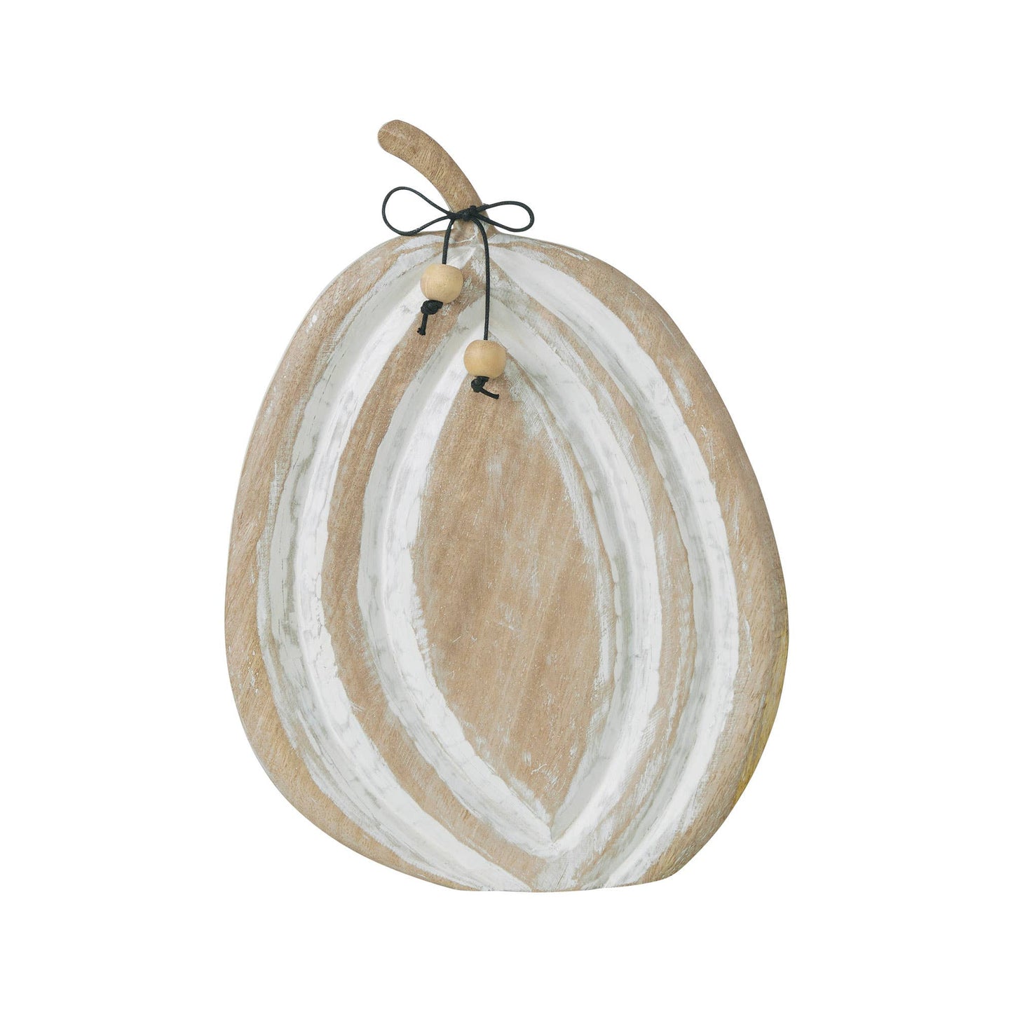 Wooden Mango Wood White Pumpkin, Feathered Farmhouse