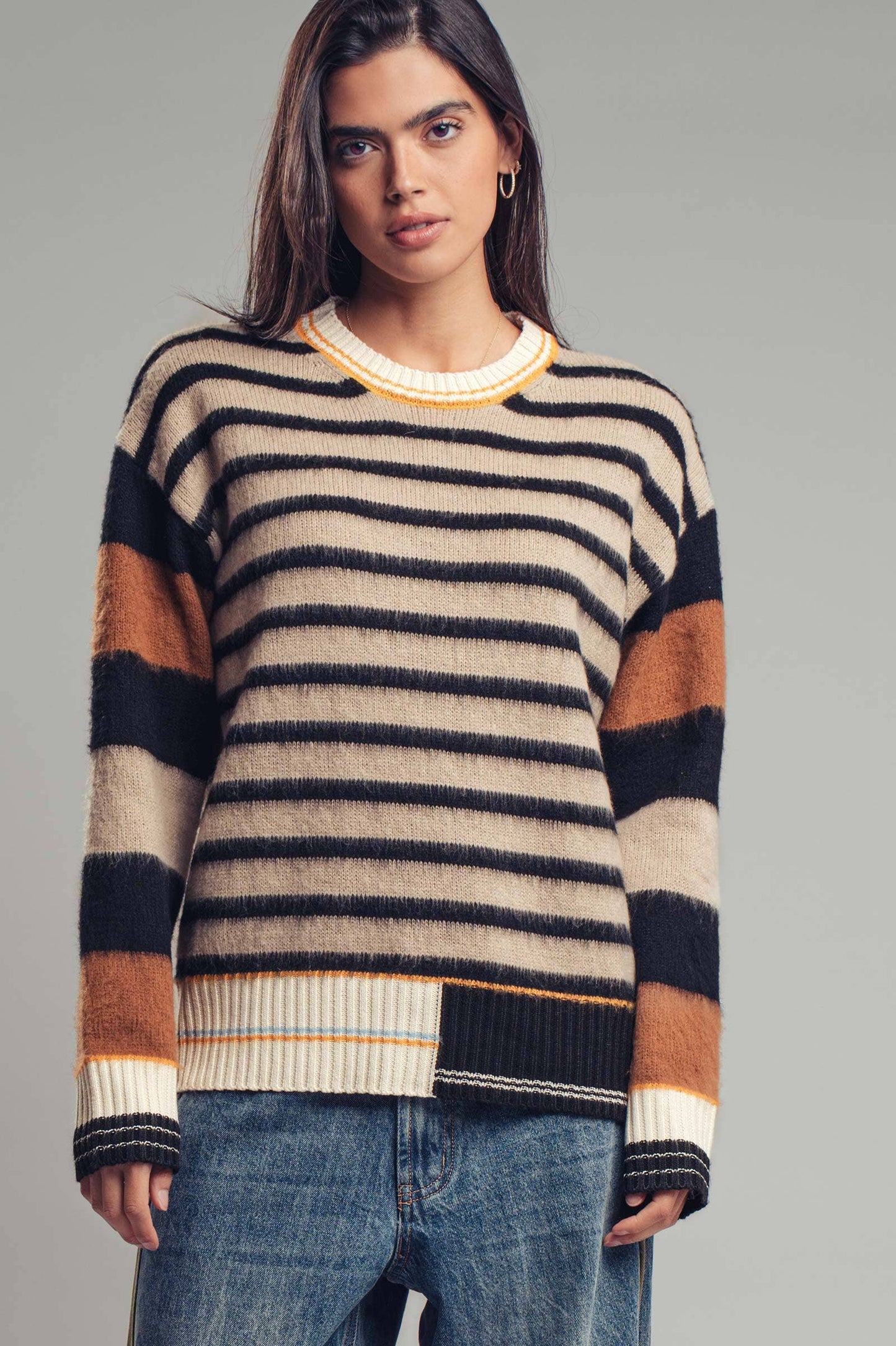 Striped Fuzzy Pullover, Feathered Farmhouse