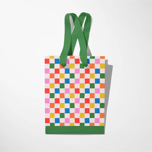 Checkered Colorful Gift Bag, Feathered Farmhouse