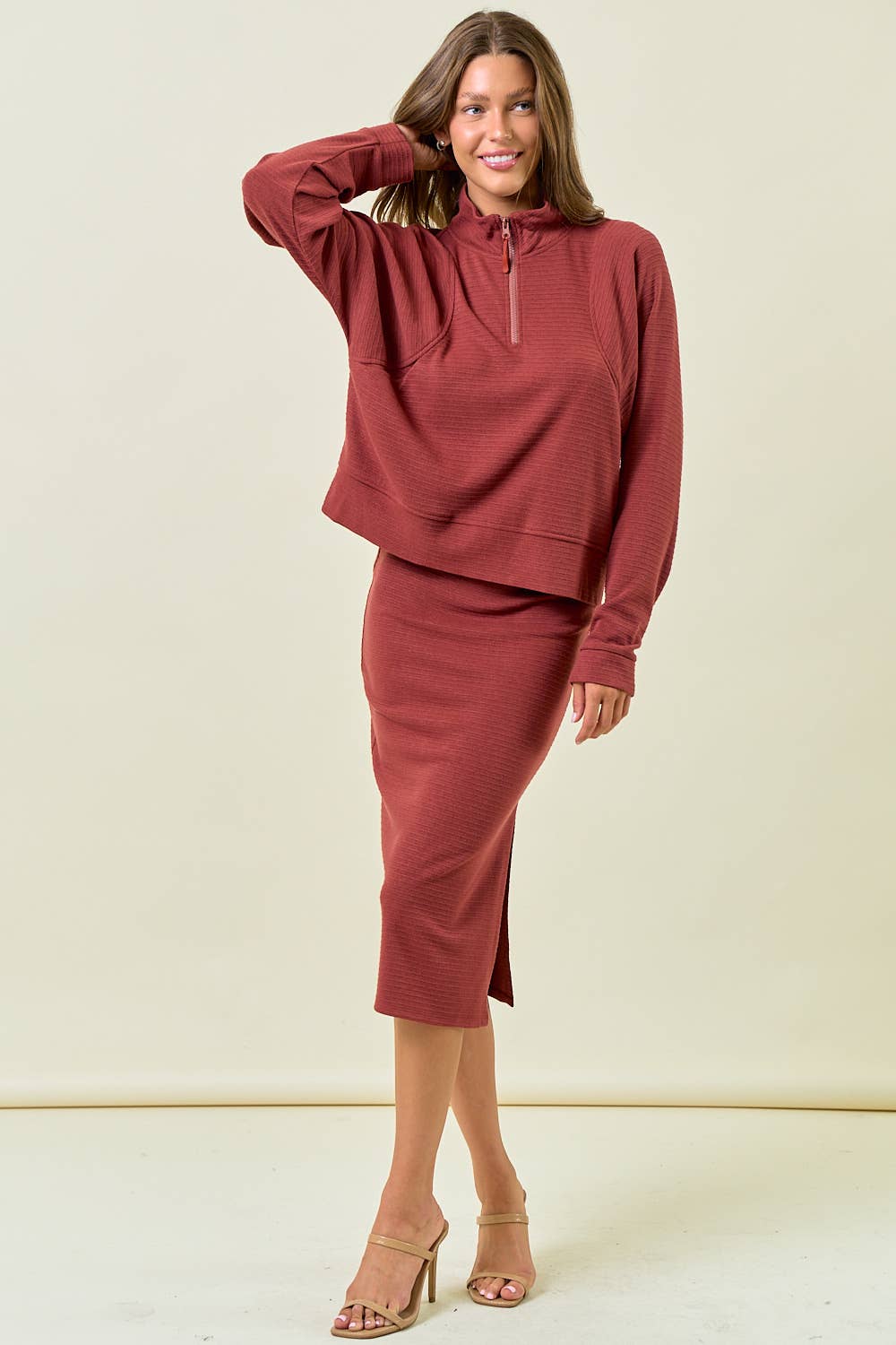 Stripe Textured Half-Zip Sweatshirt, Feathered Farmhouse