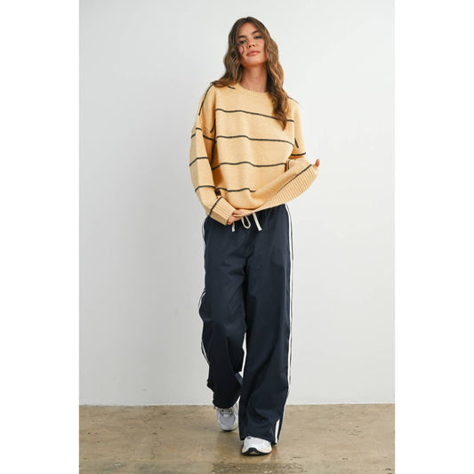 Striped Pattern Drop Shoulder Sweater, Feathered Farmhouse