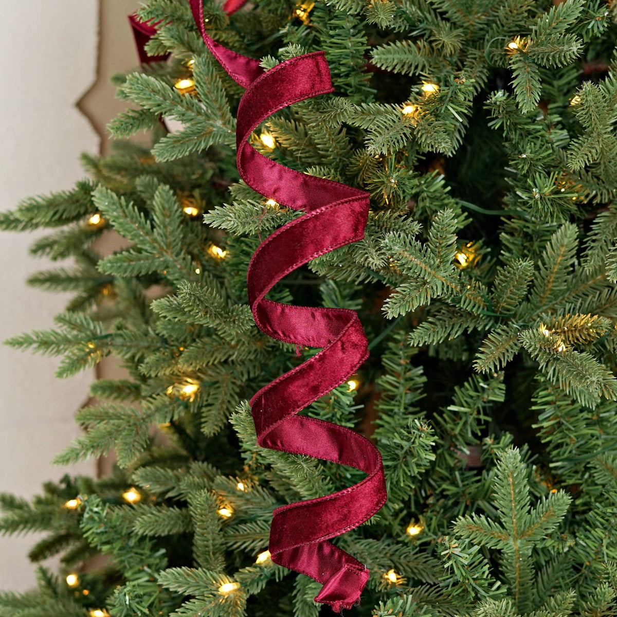 Burgundy Wired Velvet Ribbon, Feathered Farmhouse