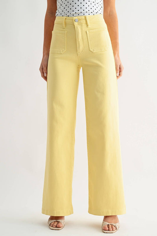 Sunshine Mini Patch Pocket Wide Let Pants, Feathered Farmhouse