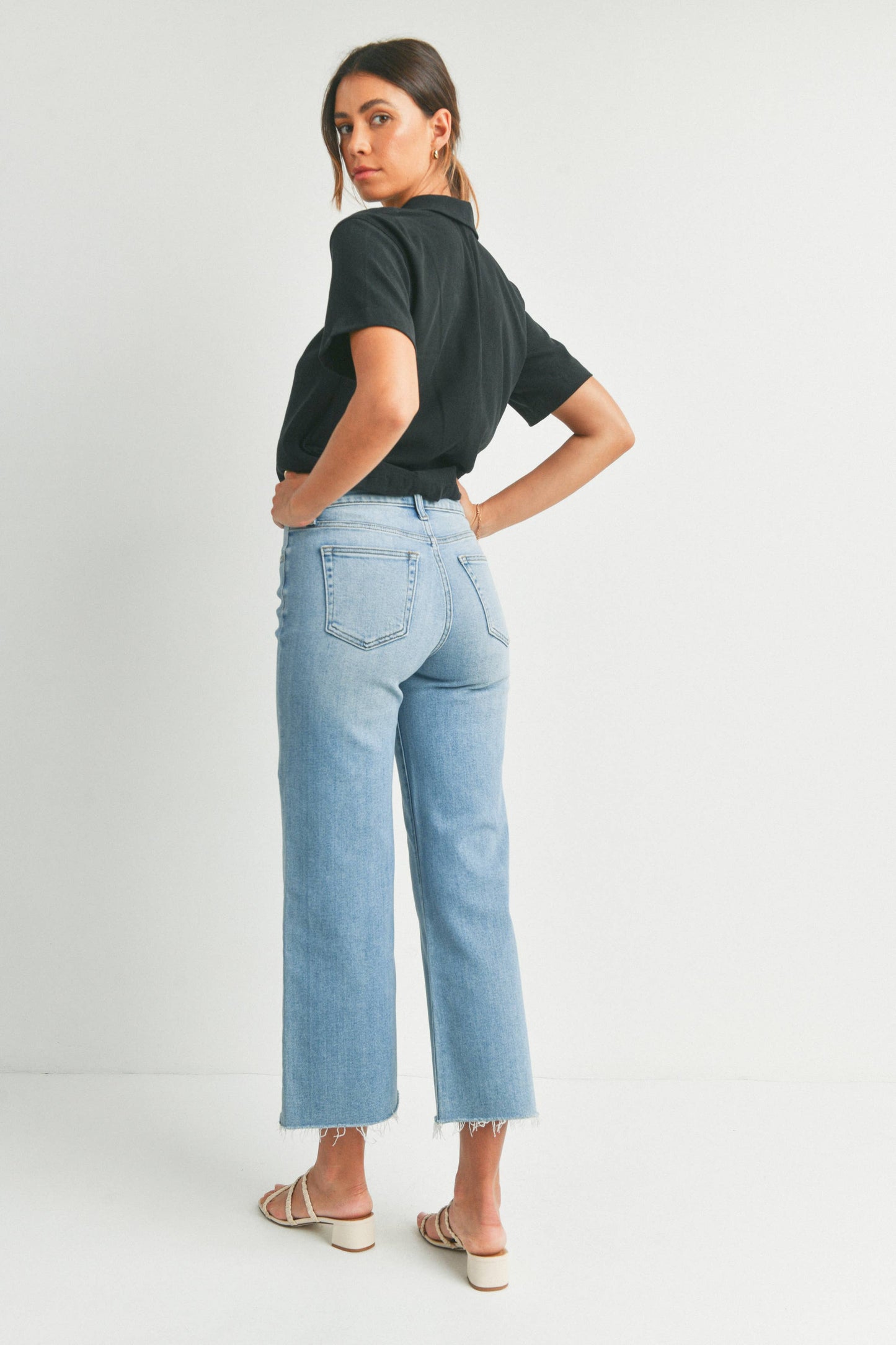 Slim Wide Leg Medium Wash Jeans, Feathered Farmhouse