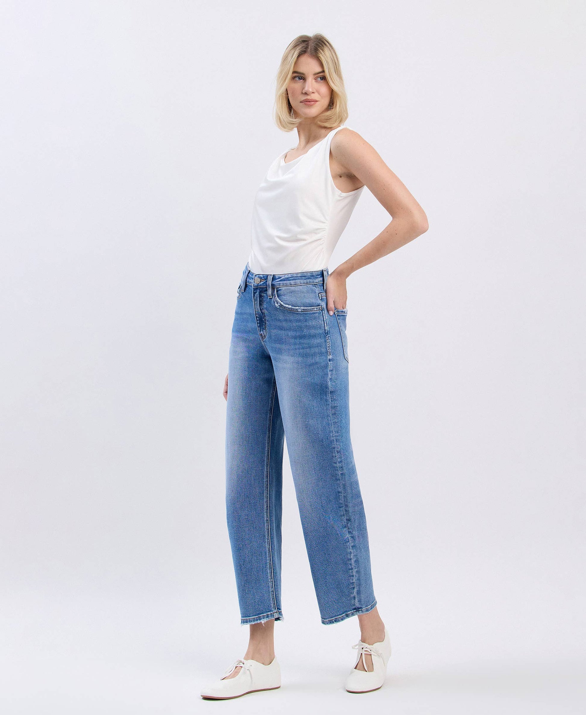 Super High Rise Barrel Leg Jeans, Feathered Farmhouse