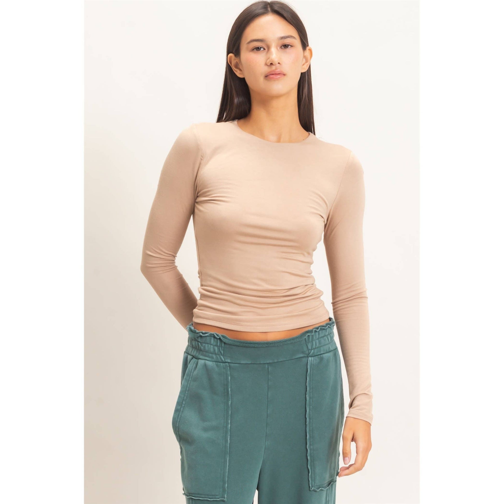 Crew Neck Long Sleeve Top, Feathered Farmhouse