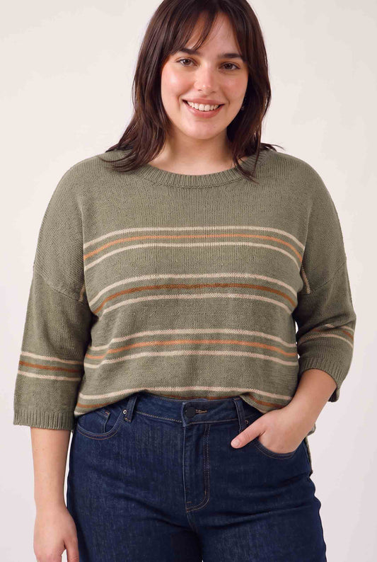 Over Sized Drop Shoulder Striped Sweater, Feathered Farmhouse