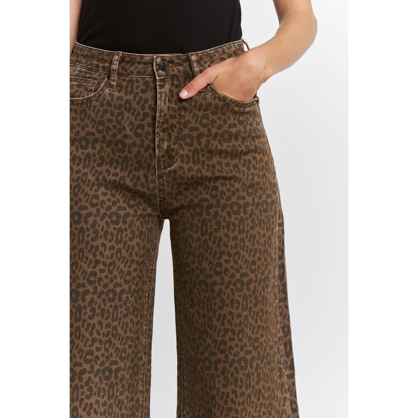 Super High Wide Leg Leopard Jeans, Feathered Farmhouse