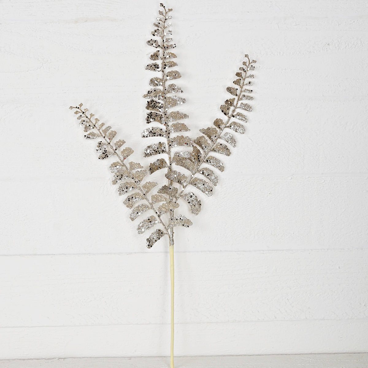 Champagne Glittered Fern Branch, Feathered Farmhouse