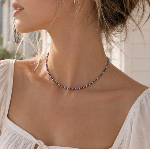 Americana Red White Navy Layering Beaded Necklace