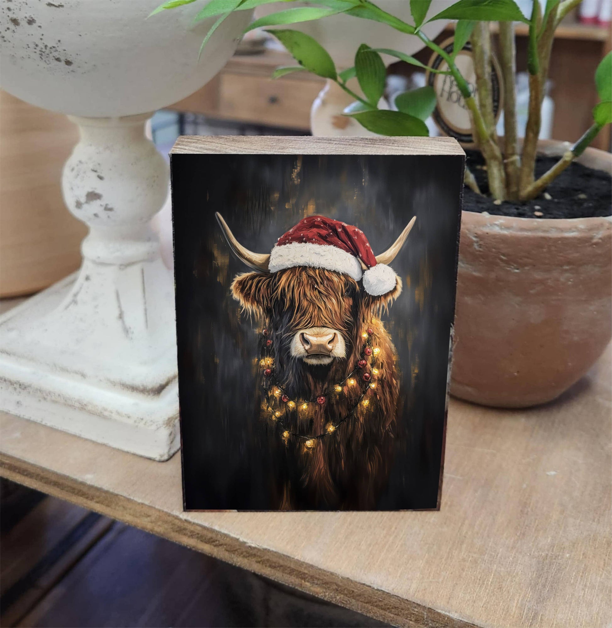 Printed Block Christmas Highland, Feathered Farmhouse