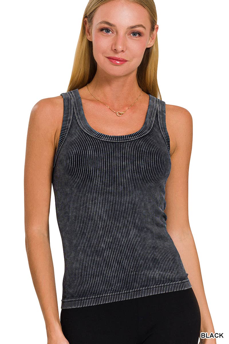 Washed Ribbed Seamless Tank Top, Feathered Farmhouse