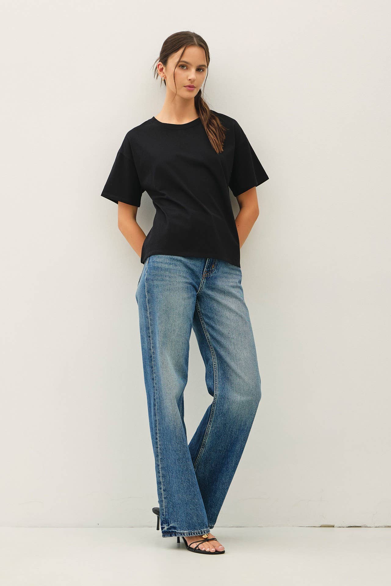 Black Jersey Boxy Crop T-Shirt, Feathered Farmhouse
