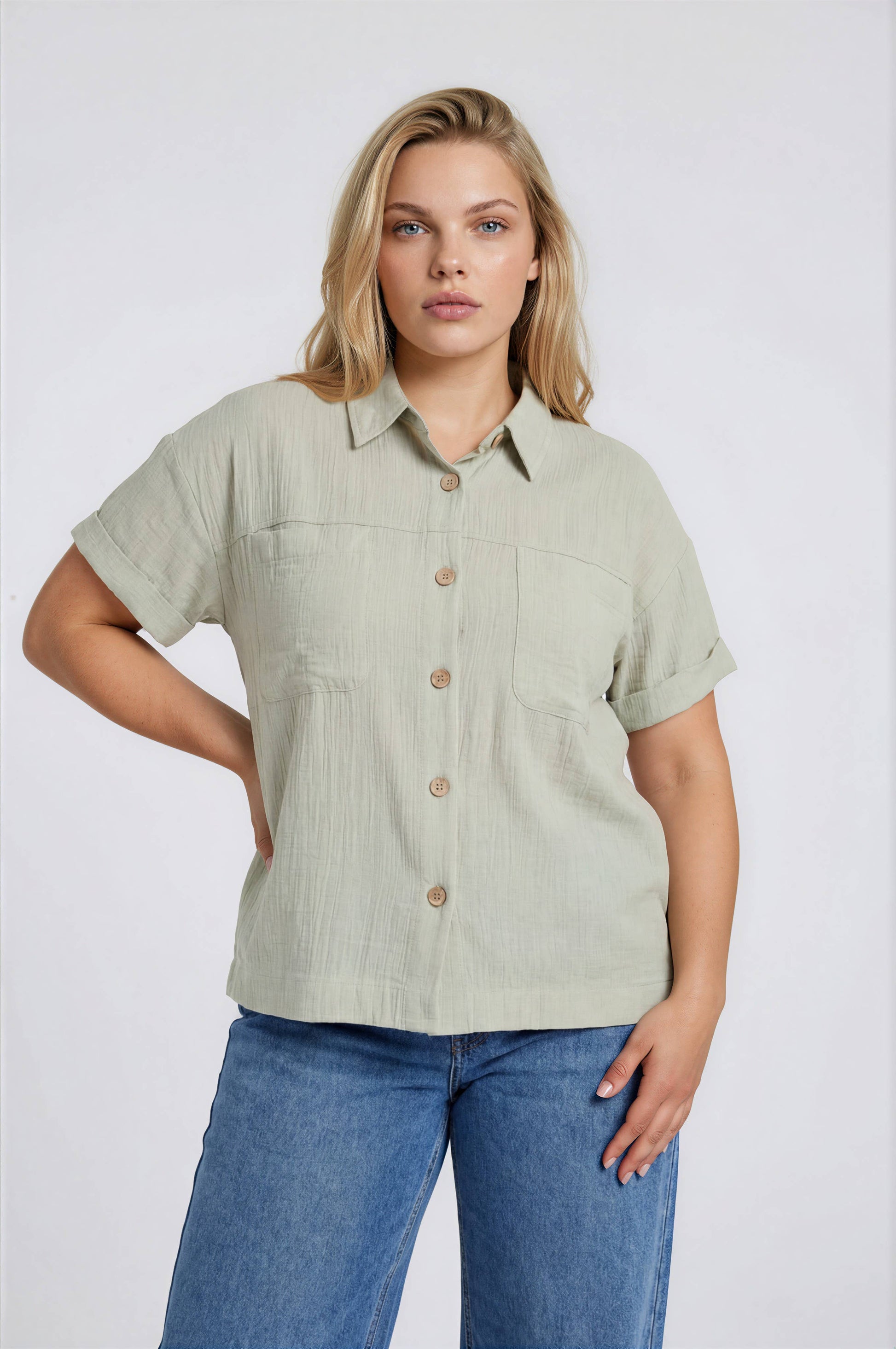 Collared Button Down Top, Feathered Farmhouse