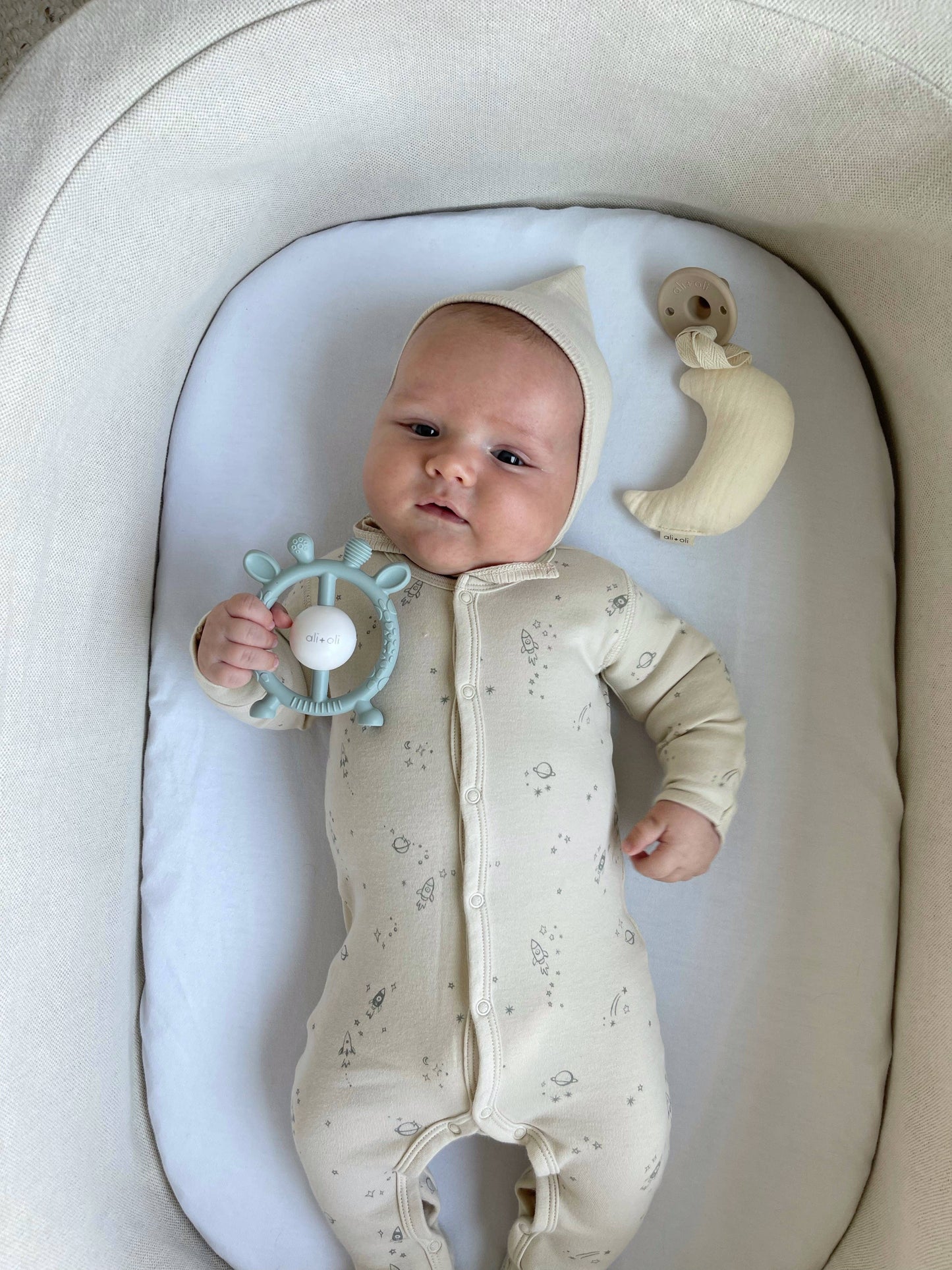 Giraffe Teether & Rattle Food-Grade Silicone Toy, Feathered Farmhouse