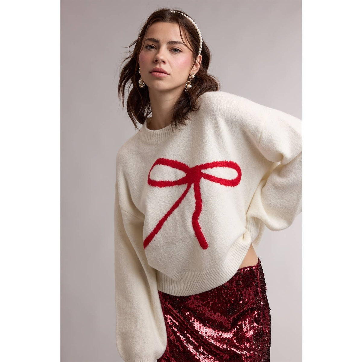 Oversized Bow Knit Sweater, Feathered Farmhouse