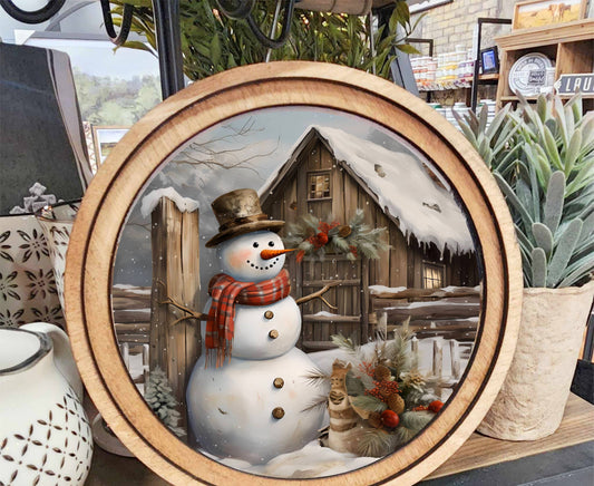 Rustic Snowman Art, Feathered Farmhouse