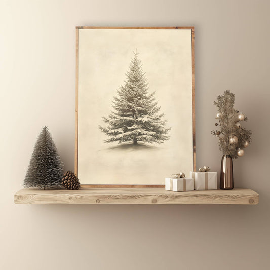 Vintage Evergreen Print, Feathered Farmhouse