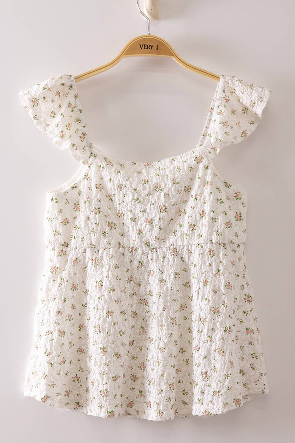 Romantic Floral Ruffle Sleeve Babydoll Top, Feathered Farmhouse