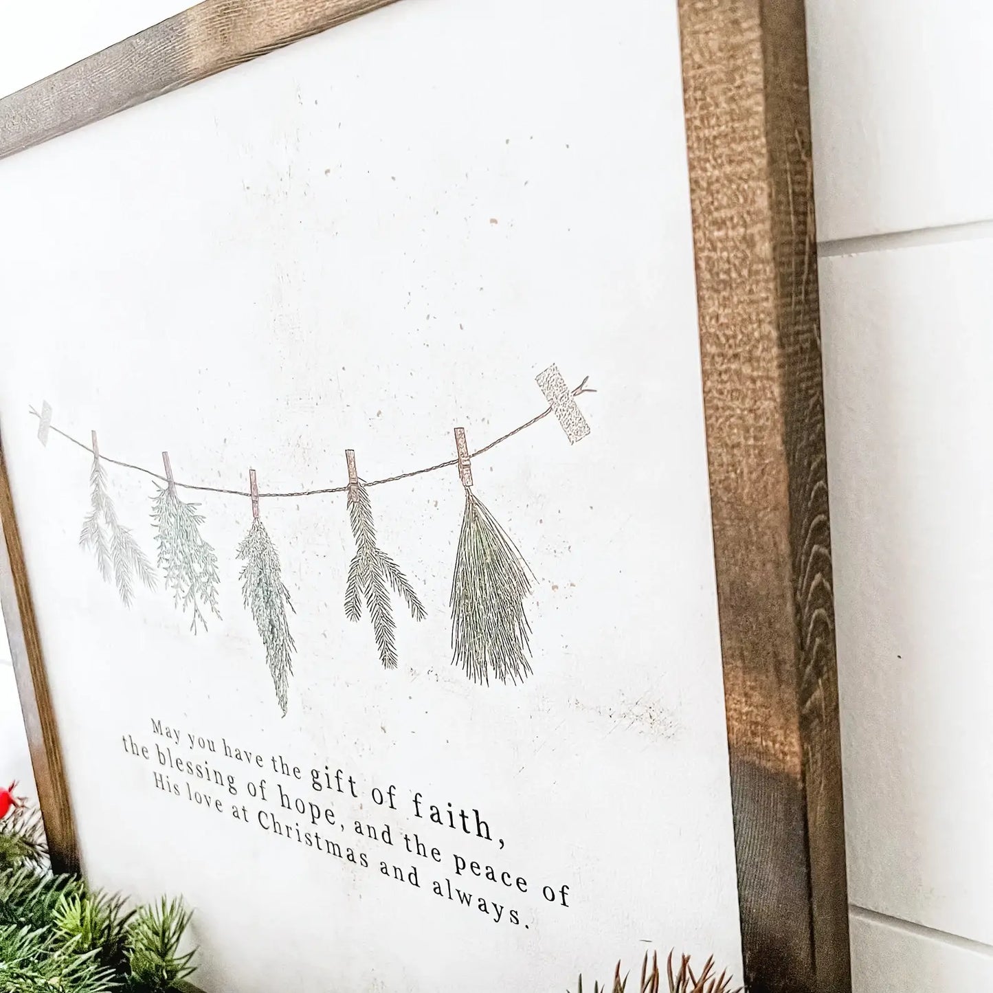 Christmas Faith Quote Sign, Feathered Farmhouse