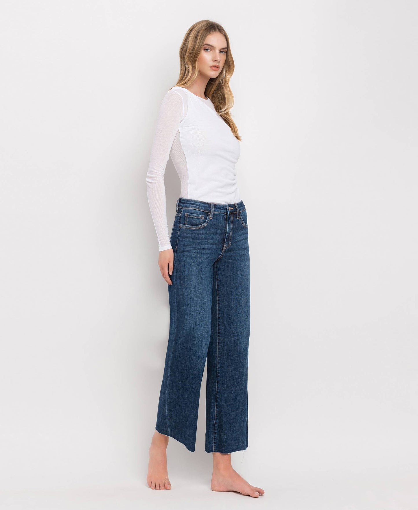 Dark Wash Tummy Control Midrise Wide Leg Jean